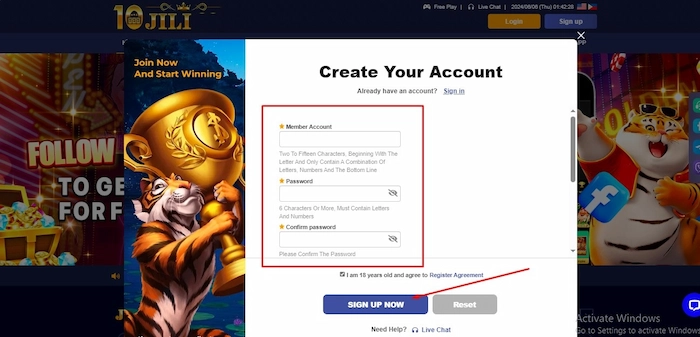 Step 2: Fill in the account registration information in the form