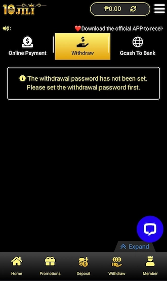 Step 1: Please click on this notification to start setting a withdrawal password.